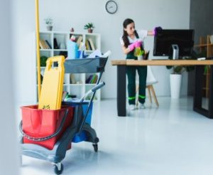Woman Cleaning Modern Office