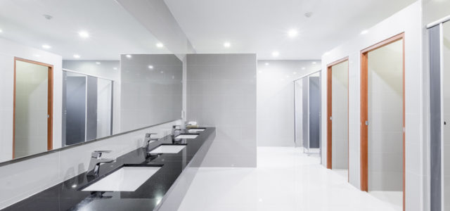 5 Steps to Take When Your Restroom Has Calcium Buildup in the Sink public Interior of bathroom with sink basin faucet lined up Modern design.