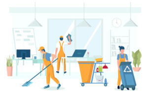 EMS cartoon cleaners cleaning office space