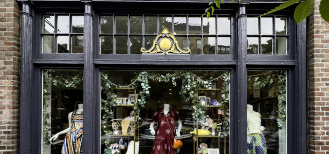 Pleasantly-Decorated Dress Shop Window Charles Street Beacon Hill Boston